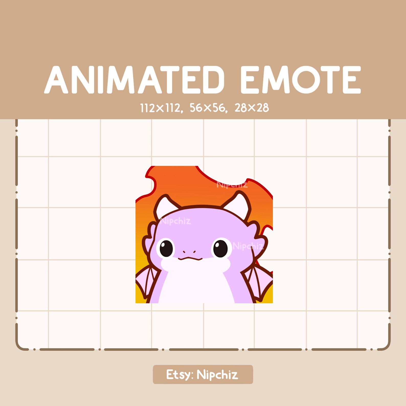 Chibi Fire Animated Emote Chibi Relaxed and Calm Purple Dragon/ Ready to Use ...