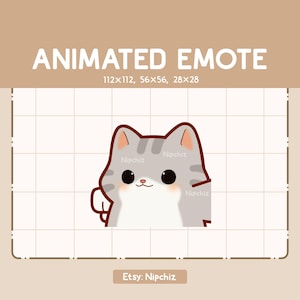 Animated Joyful Gray Tabby Cat Punching Emote/ Kawaii Cartoon Emote / Chibi Emote For Streamer / Ready to Use