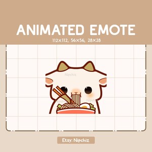 Animated Emote Cute Goat is Eating Ramen Noodles - Adorable Chibi Emote - Kawaii Cartoon Emote