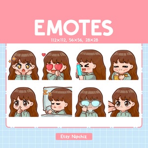 Chibi Girl Emotes for Streaming / Brown Hair – Brown Eyes (8) Kawaii Emotes / Cute Girl Emote Bundle