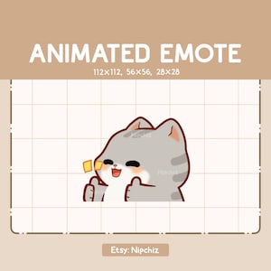 Animated Emote Cute Gray Tabby Cat Thumb Hand and Approve Emote / Adorable Chibi Emote / Cartoon Emote for Streaming