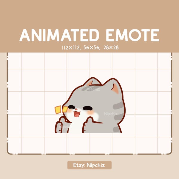 Gesto animado de lindo gato atigrado gris con pulgar hacia arriba y gesto de aprobación / Gesto chibi adorable / Gesto de dibujos animados para transmisión