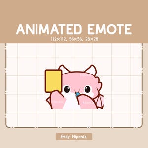 Emote animée Adorable dragon rose qui siffle et tient un carton jaune - Emote drôle dessin animé - Emote kawaii