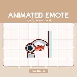 Emote animée Chibi Requin curieux avec loupe examine de derrière le mur - Emote dessin animé mignon - Prêt à l'emploi
