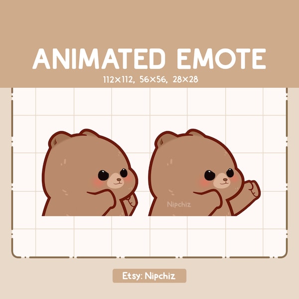 Animated Emote Cute Grizzly Bear punching fast / Emote for Streamer / Ready to Use