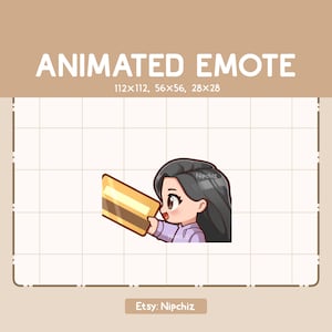 Animated Emote Chibi Girl Long Straight Black Hair Gladly Giving Her Card - Ready to Use - Cartoon Emote