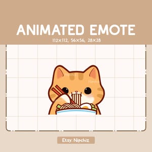 Animated Emote Cute Orange Tabby Cat is Eating Ramen Noodles - Cartoon Emote - Ready to Use – Chibi Emote for Streaming