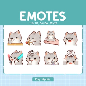 Chibi Gray Tabby Cat Emotes for Streamer (8) - Kawaii Cute Gray Tabby Cat - Emoji Pack for Streaming