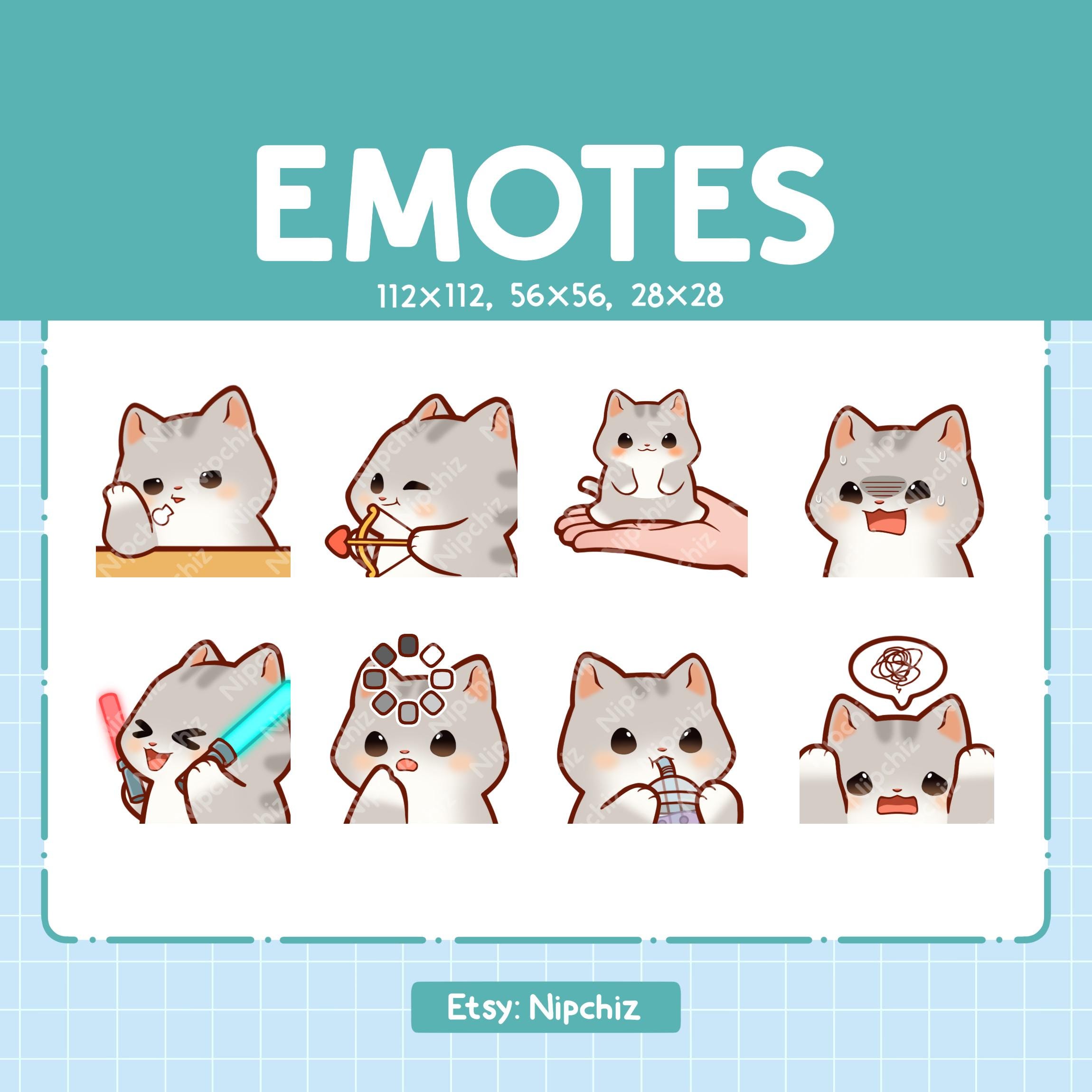 Chibi Gray Tabby Cat Emotes for Streamer (8) - Kawaii Cute Gray Tabby Cat - Emoji Pack for Streaming