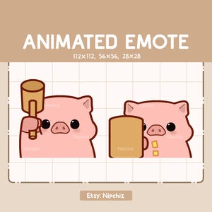 Animated Emote Cute Pig is Knocking the Hammer - Funny Cartoon Emote - Ready to Use - Chibi Emote for Streamer