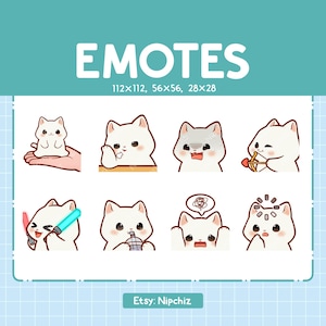 White Cat Bundle | Emotes for Streaming | 8 Cute Cat Emotes | Kawaii Emotes | Funny emoji Pack
