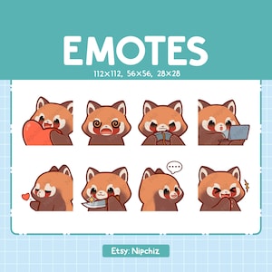 Paquete de 8 emoticones de panda rojo / Emoticones de panda rojo chibi para transmisores / Conjunto de emojis kawaii