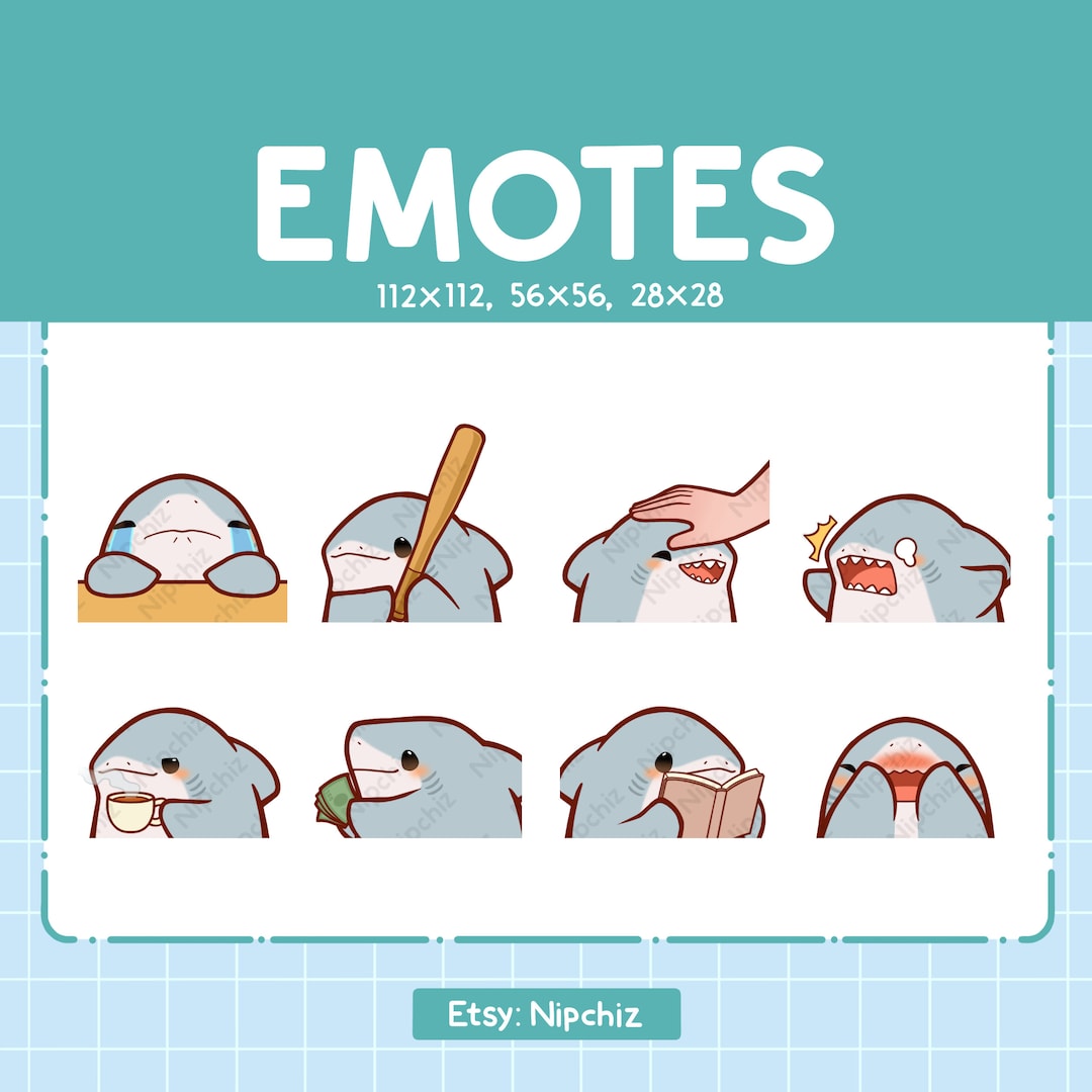 Shark Emotes / Cute Emoji Pack / 8 Shark Emotes for Streaming / Bundle ...