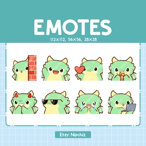 Cute Green Dragon Emotes 8 Pack | Chibi Green Dragon Emotes for Streamer | Kawaii Emoji Set