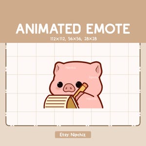 Animated Emote Chibi Pig is Taking a Note / Chibi Funny Emote / Emote for Streaming / Cartoon Emote
