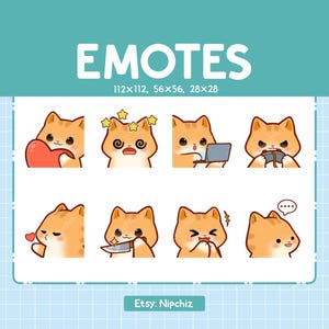 Lot de 8 émoticônes chat tigré / émoticônes chat orange Chibi pour streamer / lot d'emoji kawaii