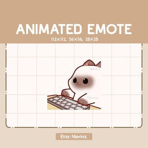 Animated Emote Siamese Cat is Typing Through The Keyboard / Kawaii Cartoon Emote / Chibi Emote For Streamer / Ready to Use