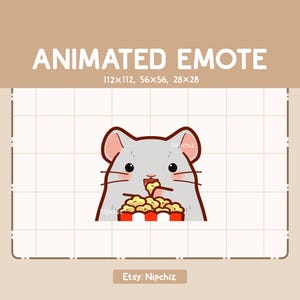 Animated Emote Gray Mouse is Eating a Cup of Popcorn - Chibi Cartoon Emote - Ready to Use - Funny Emote