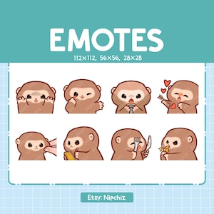 Monkey Emotes / 8 Cute Monkey Bundle / Emotes for Streamer Kawaii Emoji Pack