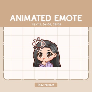 Animated Emote Girl Long Straight Black Hair Is Confused Showed By a Loading Sign - Ready to Use - Cartoon Emote