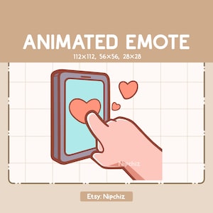 Animowana emotka Ręka stukająca w duże czerwone serce na telefonie - słodka emotka Kawaii