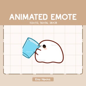 Animated Emote Chibi Ghost Is Drinking A Glass Of Water / Chibi Funny Emote / Emote for Streaming / Cartoon Emote