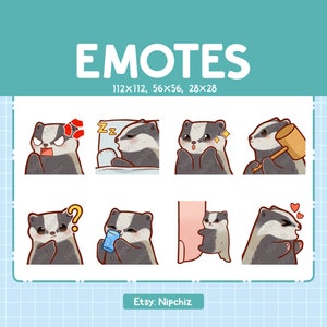 Badger Emotes for Streamer (8) - Kawaii Cute Badger - Emoji Pack for Streaming