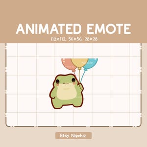 Animated Emote Chibi Frog is Holding a Bunch of Colorful Balloons and Flying - Cartoon Emote - Funny Emote for Streaming