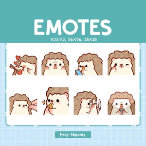 Hedgehog Emotes / Cute Emoji Pack / 8 Hedgehog Emotes for Streaming / Bundle Emotes
