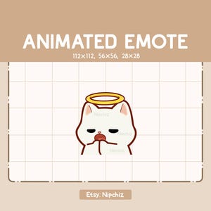 Animated Emote Cute White Cat is Praying Seriously - Chibi Cartoon Emote - Ready to Use - Funny Emote