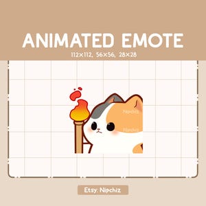 Animated Emote Calico Cat Walking and Holding a Torch / Adorable Chibi Emote / Cartoon Emote for Streaming