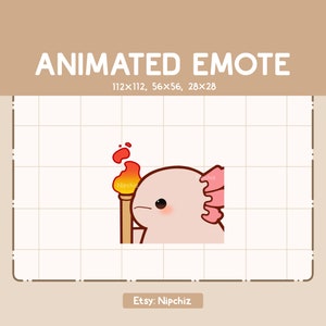Animiertes Emote Chibi Axolotl mit einer Fackel in der Hand / Ready to Use / Emote zum Gießen