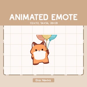 Animated Emote Chibi Fox is Holding a Bunch of Colorful Balloons and Flying / Adorable Cartoon Emote / Ready to Use / Cute Emote