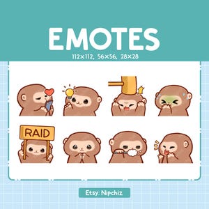 Monkey Emotes / Cute Emoji Pack / 8 Monkey Emotes for Streaming / Bundle Emotes