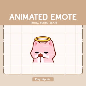 Animowana emotka: Uroczy różowy kot modli się poważnie / Kawaii emotka / Uroczy emotka do przesyłania strumieniowego / Gotowa do użycia