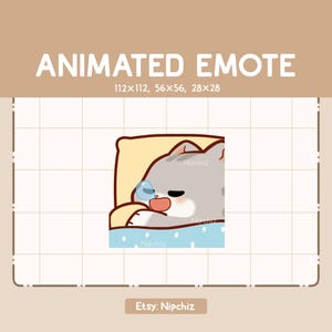 Emote animée Chibi chat tigré gris dort en ronflant / Adorable émoticône Chibi / émoticône dessin animé pour le streaming