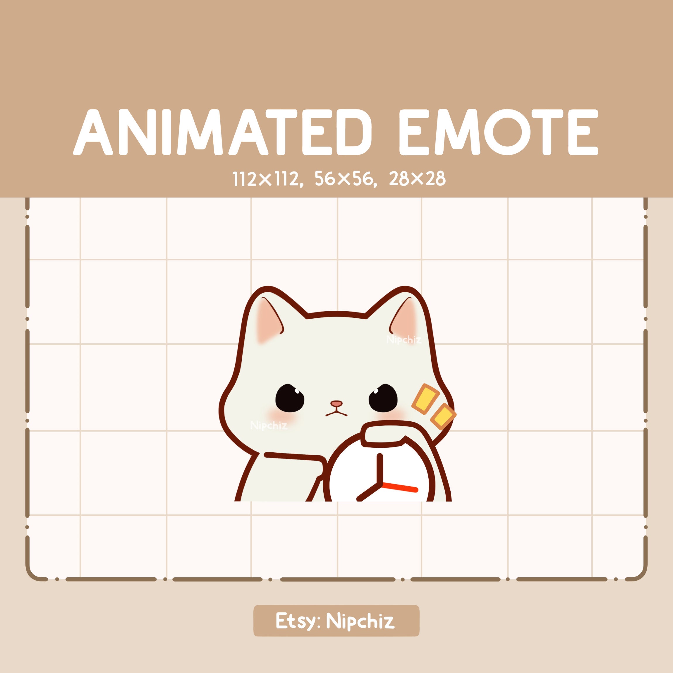 Animated Emote Angry White Cat Time Is Up / Emote for Streaming/ Cartoon Emote