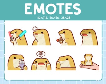 Emoticones de gecko kawaii (8): lindos emoticones para streamers: paquete de emojis de gecko amarillo chibi