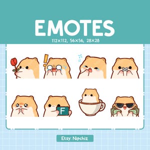 Emotes de hamster doré en streaming | Emoji animaux kawaii | (8) Pack d'émoticônes mignon hamster doré