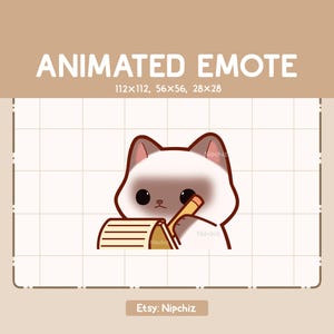 Animated Emote Cute Siamese Cat is Taking a Note / Funny Cute Emote / Emote for Streaming / Kawaii Emote