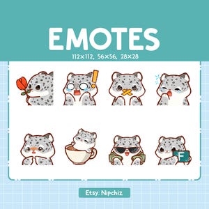 Snow Leopard Emotes for Streaming | Kawaii Animal Emoji | (8) Cute Snow Leopard Emote Pack