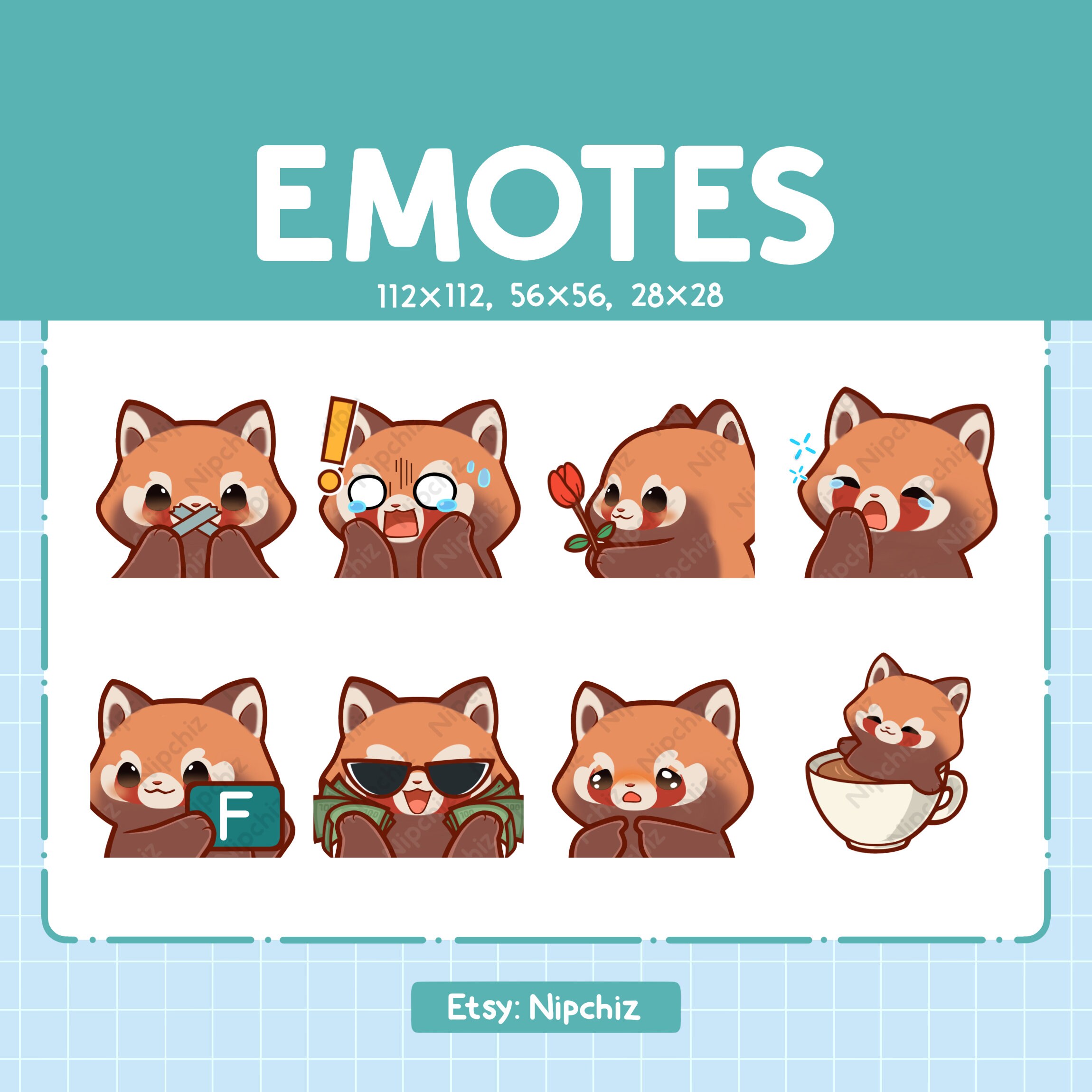Kawaii Red Panda Emotes 8 Cute Emotes for Streamer Chibi Red Panda