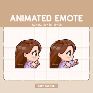 Animated Emote Girl Long Straight Brown Hair Punching Fast / Emote for Streaming / Chibi Emote