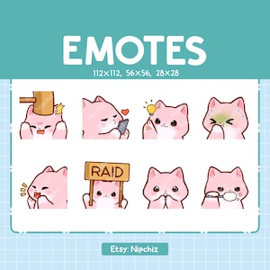 Różowe emotikony kotów | 8 uroczych różowych pakietów kotów | Emotki dla Streamerów Kawaii Emoji Pack