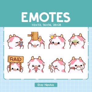 Chibi Pink Cow Emotes for Streaming - (8) kawaii Emotes – Cute Pink Cow Emote Bundle – Funny Emotes