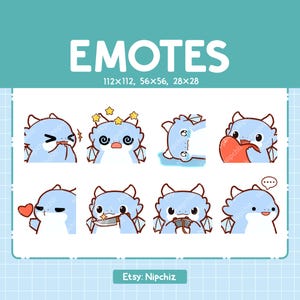 Chibi Blue Dragon Emotes for Streamer (8) - Kawaii Cute Blue Dragon - Emoji Pack