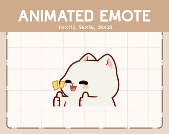 Emote animée Adorable chibi chat blanc, pouce main et approbation - emote mignon - animal de dessin animé kawaii