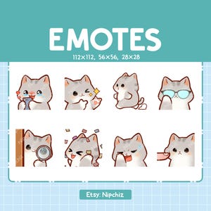 Emotes Gray Tabby Cat / 8 Cute Emotes for Streaming / Digital | Chibi Gray Tabby Cat Emote Bundle