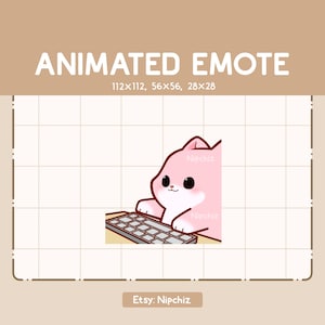 Gesto animado Gato rosa escribiendo a través del teclado / Gesto de dibujos animados kawaii / Listo para usar / Gesto chibi