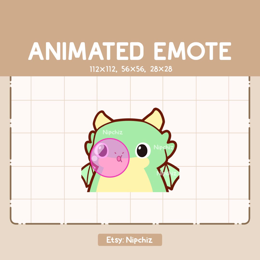 Chibi Fire Animated Emote Chibi Green Dragon is Chewing a Bubblegum - Kawaii Funny ...